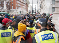 Protestors from Unite Against Racism's  counterprotest National Demo Stop Tommy Robinson - Stop the Far Right - supported by many Unions in Whitehall, Westminster, London, UK.