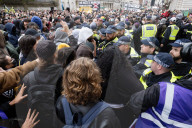 Protestors from Unite Against Racism's  counterprotest National Demo Stop Tommy Robinson - Stop the Far Right - supported by many Unions in Whitehall, Westminster, London, UK.