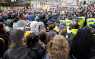 Protestors from Unite Against Racism's  counterprotest National Demo Stop Tommy Robinson - Stop the Far Right - supported by many Unions in Whitehall, Westminster, London, UK.