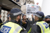 Protestors from Unite Against Racism's  counterprotest National Demo Stop Tommy Robinson - Stop the Far Right - supported by many Unions in Whitehall, Westminster, London, UK.