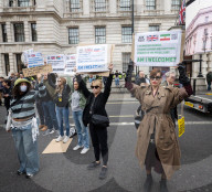 Protestors from Unite Against Racism's  counterprotest National Demo Stop Tommy Robinson - Stop the Far Right - supported by many Unions in Whitehall, Westminster, London, UK.