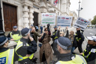 Protestors from Unite Against Racism's  counterprotest National Demo Stop Tommy Robinson - Stop the Far Right - supported by many Unions in Whitehall, Westminster, London, UK.