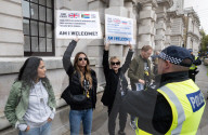 Protestors from Unite Against Racism's  counterprotest National Demo Stop Tommy Robinson - Stop the Far Right - supported by many Unions in Whitehall, Westminster, London, UK.