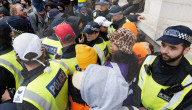 Protestors from Unite Against Racism's  counterprotest National Demo Stop Tommy Robinson - Stop the Far Right - supported by many Unions in Whitehall, Westminster, London, UK.