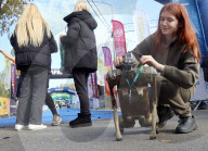 Robot dog at charity run in Ukrainian capital