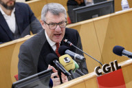 Roma, conferenza stampa del segretario generale della Cgil Maurizio Landini