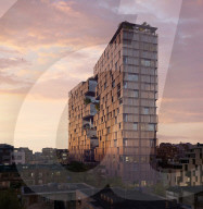 Buildings look like a single high rise pulled apart to make two