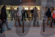 Barcelona - Protest by the housing unions in front of the police