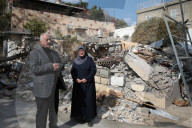 Palestinian Fakhri Abu Diab and his wife Amina at their demolished east Jerusalem home.