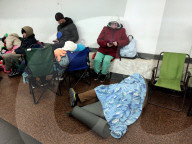 People shelter in Kyiv Metro during air alert
