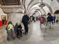 People shelter in Kyiv Metro during air alert