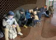 People shelter in Kyiv Metro during air alert