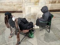People shelter in Kyiv Metro during air alert