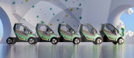 Cars for hire that wait strung together like shopping carts
