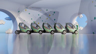 Cars for hire that wait strung together like shopping carts