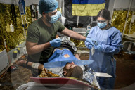 Ukraine Military surgical team works the frontline
