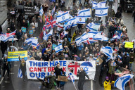 British Jews and allies from across the UK, march together against antisemitism from The Royal Courts of Justice to Parliament Square, London, UK
