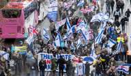 British Jews and allies from across the UK, march together against antisemitism from The Royal Courts of Justice to Parliament Square, London, UK