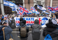 British Jews and allies from across the UK, march together against antisemitism from The Royal Courts of Justice to Parliament Square, London, UK