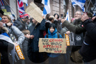British Jews and allies from across the UK, march together against antisemitism from The Royal Courts of Justice to Parliament Square, London, UK
