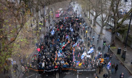 British Jews and allies from across the UK, march together against antisemitism from The Royal Courts of Justice to Parliament Square, London, UK