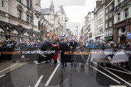 British Jews and allies from across the UK, march together against antisemitism from The Royal Courts of Justice to Parliament Square, London, UK