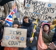 British Jews and allies from across the UK, march together against antisemitism from The Royal Courts of Justice to Parliament Square, London, UK