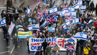 British Jews and allies from across the UK, march together against antisemitism from The Royal Courts of Justice to Parliament Square, London, UK
