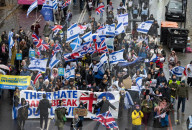 British Jews and allies from across the UK, march together against antisemitism from The Royal Courts of Justice to Parliament Square, London, UK