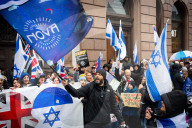 British Jews and allies from across the UK, march together against antisemitism from The Royal Courts of Justice to Parliament Square, London, UK