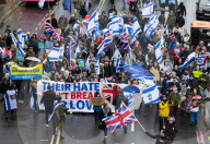 British Jews and allies from across the UK, march together against antisemitism from The Royal Courts of Justice to Parliament Square, London, UK