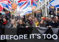 British Jews and allies from across the UK, march together against antisemitism from The Royal Courts of Justice to Parliament Square, London, UK