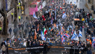 British Jews and allies from across the UK, march together against antisemitism from The Royal Courts of Justice to Parliament Square, London, UK