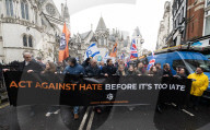 British Jews and allies from across the UK, march together against antisemitism from The Royal Courts of Justice to Parliament Square, London, UK