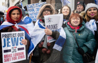 British Jews and allies from across the UK, march together against antisemitism from The Royal Courts of Justice to Parliament Square, London, UK