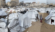 Displaced Palestinian families living in tent city