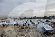 Displaced Palestinian families living in tent city