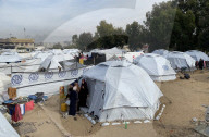 Displaced Palestinian families living in tent city