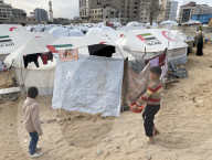 Displaced Palestinian families living in tent city