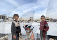 Displaced Palestinian families living in tent city
