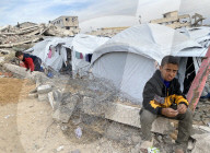 Displaced Palestinian families living in tent city