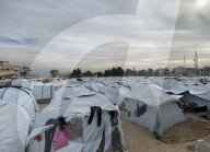 Displaced Palestinian families living in tent city