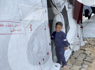 Displaced Palestinian families living in tent city