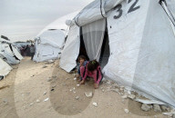 Displaced Palestinian families living in tent city