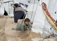 Displaced Palestinian families living in tent city