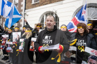 Hostage Families rally at three London embassies on World Human Rights Day in plea for intervention in releasing the 100 hostages held in Gaza, London, UK.