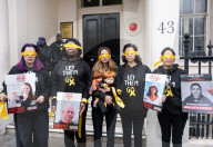 Hostage Families rally at three London embassies on World Human Rights Day in plea for intervention in releasing the 100 hostages held in Gaza, London, UK.