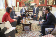 Rachel Reeves UK Chancellor of the Exchequer meeting the CEO (and CFO) of Canal+