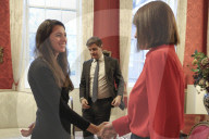 Rachel Reeves UK Chancellor of the Exchequer meeting the CEO (and CFO) of Canal+