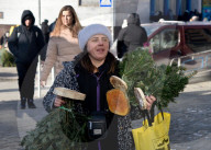 Christmas trees on sale in Kyiv